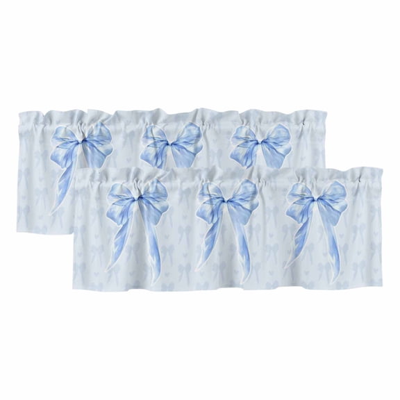 2 Pack Valances for Window, Cute Bow Short Curtains for Kitchen Bedroom Living Room, Blue Bowknot Minimalist Solid Color Rod Pocket Small Window Treatment Valance Drapes 42 x 12 Inch