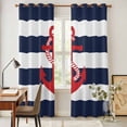 thumbnail image 4 of Navy Blue Stripe Nautical Kitchen Curtains 96 Inch Length, Red Anchor Summer Coastal Grommet Top Bedroom Living Room Curtains, Light Filtering Cafe Curtain Drapes 2 Panels Set 104''x96'', 4 of 9