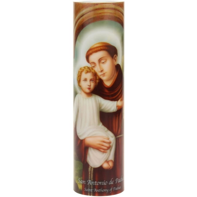 Saints Collection St. Anthony Flickering LED Prayer Candle - English & Spanish Prayers, Unique Religious Decoration for Altar, Mantle or Home