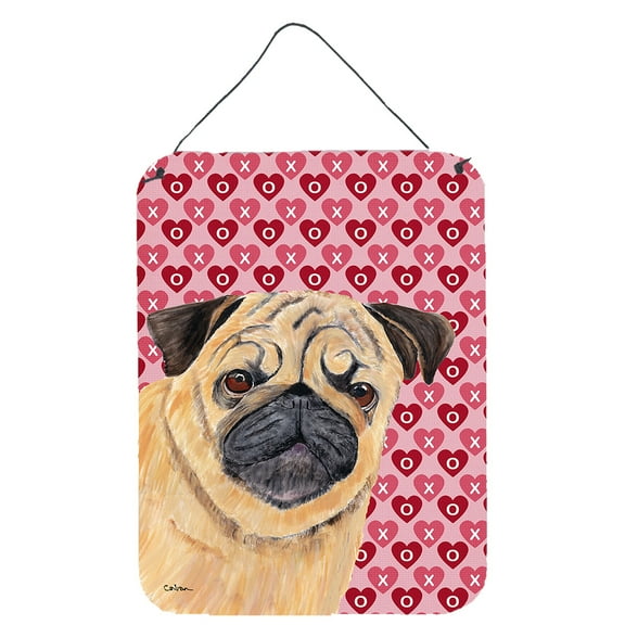 Pug Hearts Love and Valentines Day Portrait Wall or Door Hanging Prints