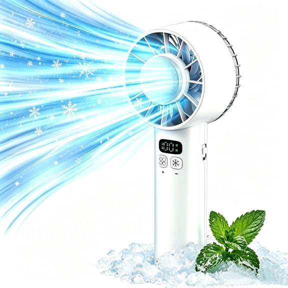 Portable Handheld Fan with Ice Cooler, 5200mAh Rechargeable, 1-100 Adjustable Speeds, Personal Fan, Fast Cooling for Beach Travel, Office