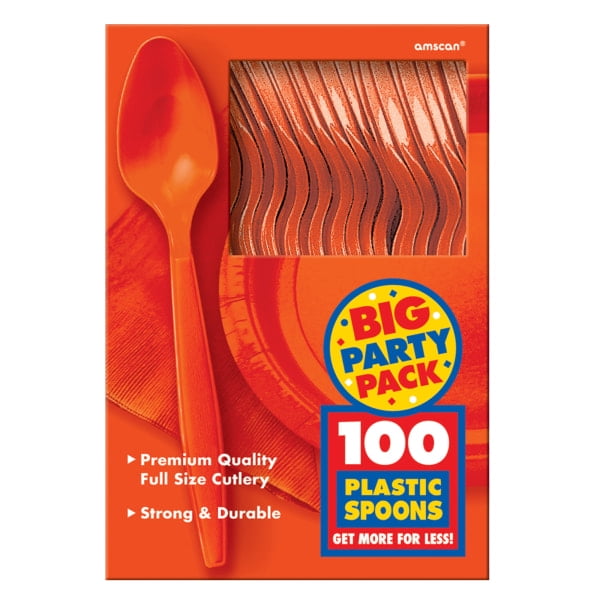 Pack of 48 Party Supplies Amscan Heavy Duty Party Spoon Tableware Full Size Orange Peel Plastic