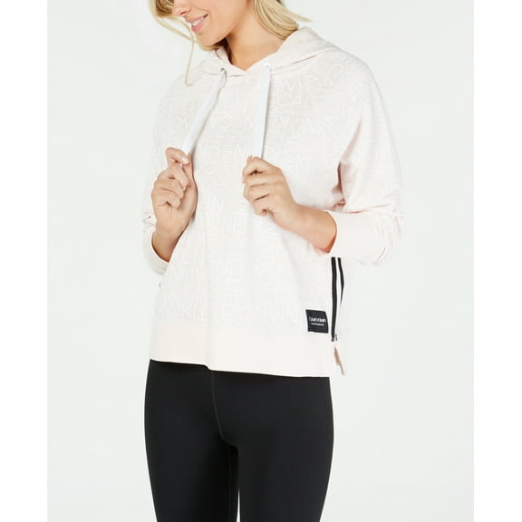 Calvin Klein Womens Logo-print Varsity-stripe Hoodie Size L