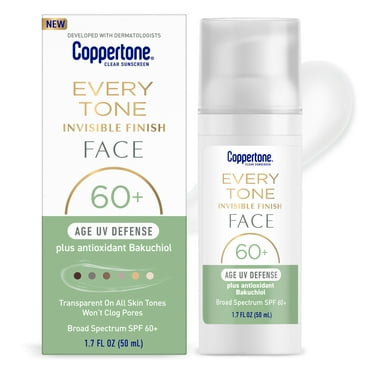 Coppertone Every Tone Invisible Finish Age UV Defense Face Sunscreen Lotion, SPF 60 , 1.7 fl oz Pump Bottle