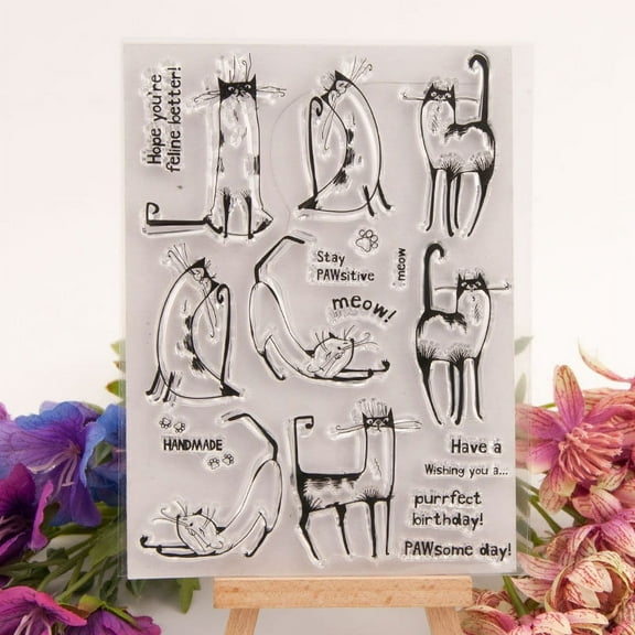 Ouginx Clear Stamps, Fancy Cat Rubber Stamp for Scrapbooking and Card Making Supplies