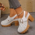 thumbnail image 4 of Modisza Closed Toe Sandals for Women Chunky Heel Hollow Out Floral Mules Slip on Walking Platform Shoes with Ankle Strap White 9, 4 of 7