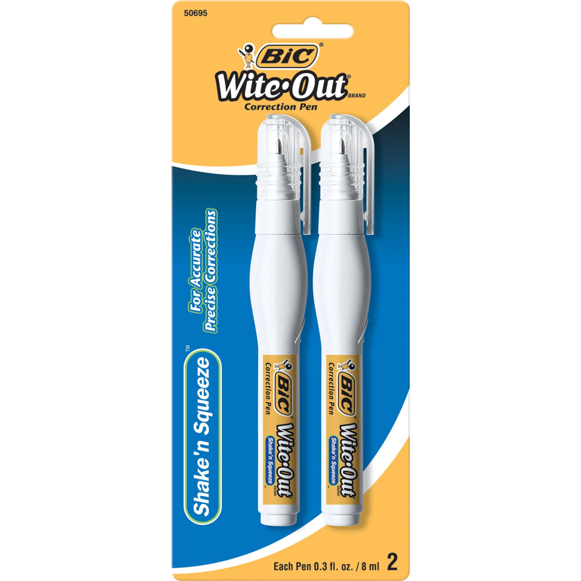 White 8ml *2 PACK* Bic White Out Correction Pen Shake n' Squeeze 
