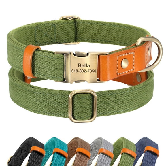 Didog Personalized Nylon & Leather Dog Collar Brass Buckle Name Engraved Custom S M L