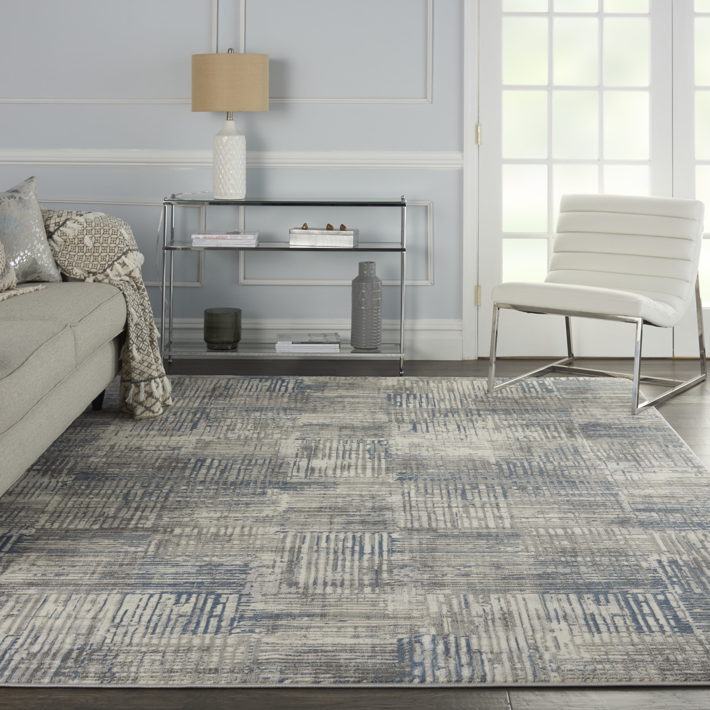 Nourison Solace Abstract Ivory/Grey/Blue Area Rug, 8' x 10' Walmart