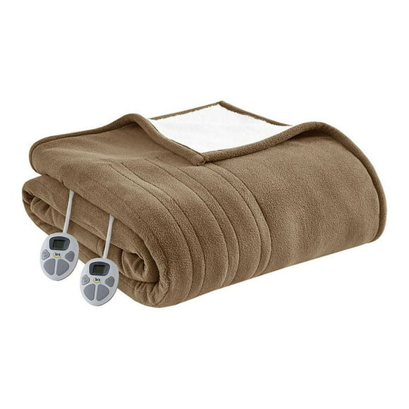Serta Fleece to Sherpa Heated Electric Blanket, Brown, Queen