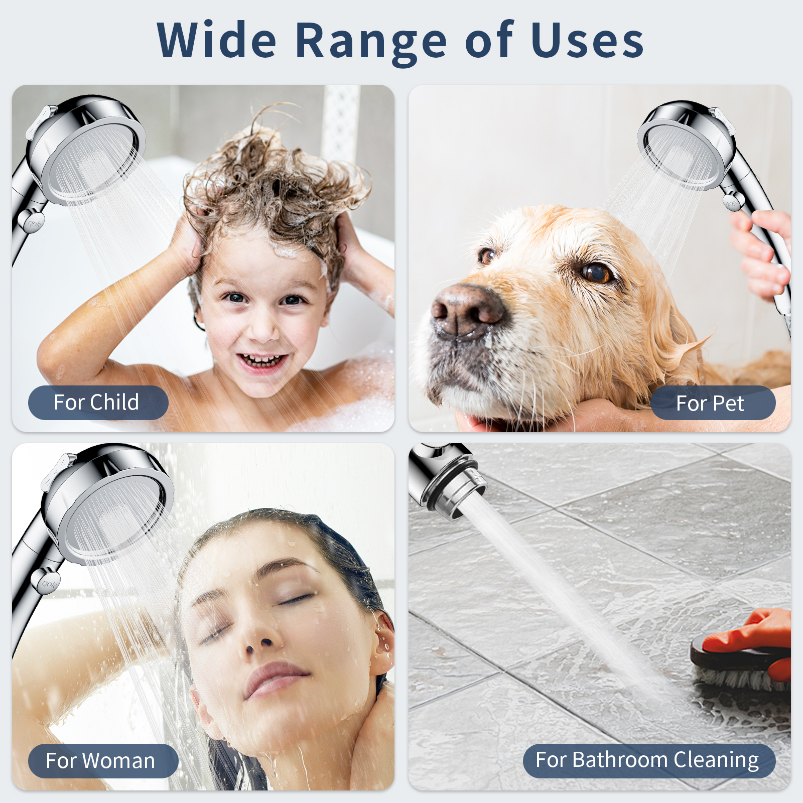 KAIYING Shower Head with Handheld Nozzle, 3 Spray Modes, Detachable, Hose, Adjustable Angle, Chrome