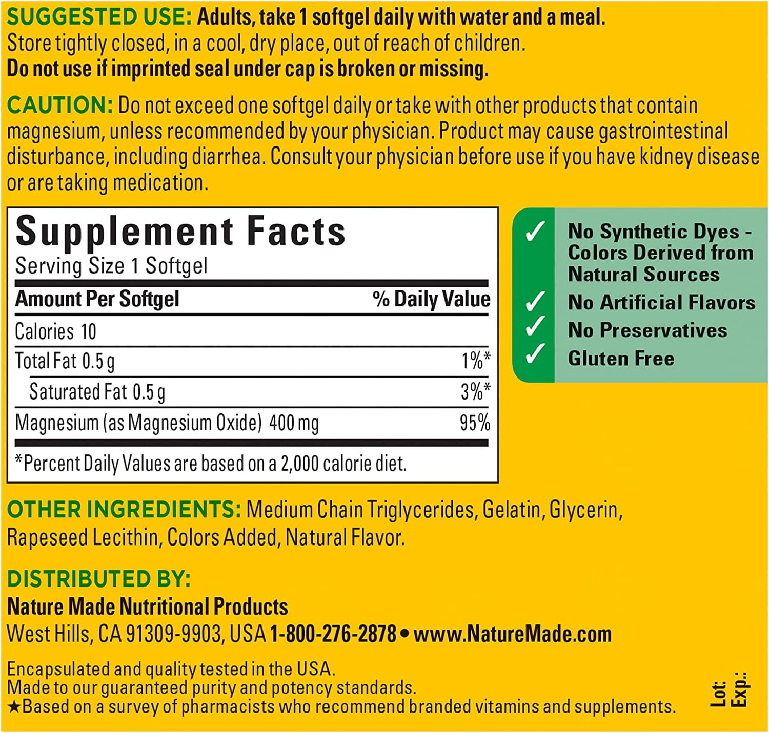 Nature Made Extra Strength Magnesium Oxide 400 mg, Dietary Supplement for Muscle Support, 110 Count