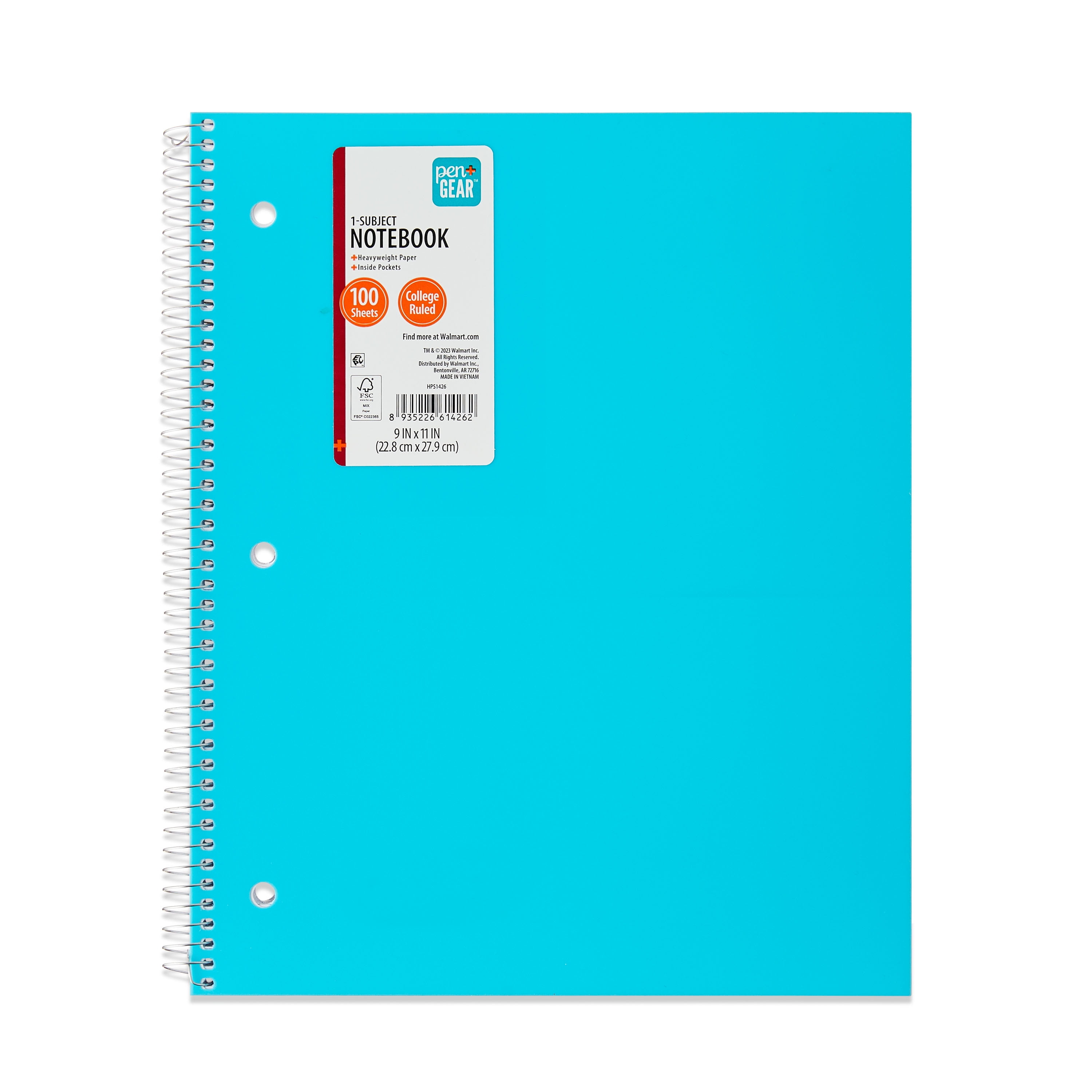 (4 pack) Pen+Gear College Ruled Poly 1-Subject Notebook with Inside Pockets, 9" x 11", Teal, 100 Heavyweight Sheets