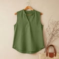 thumbnail image 4 of Linen Tops for Women V Neck Sleeveless Tank Top Solid Color Button Up Shirts Curved Hem Blouses Loose Fit Summer T Shirts, 4 of 7