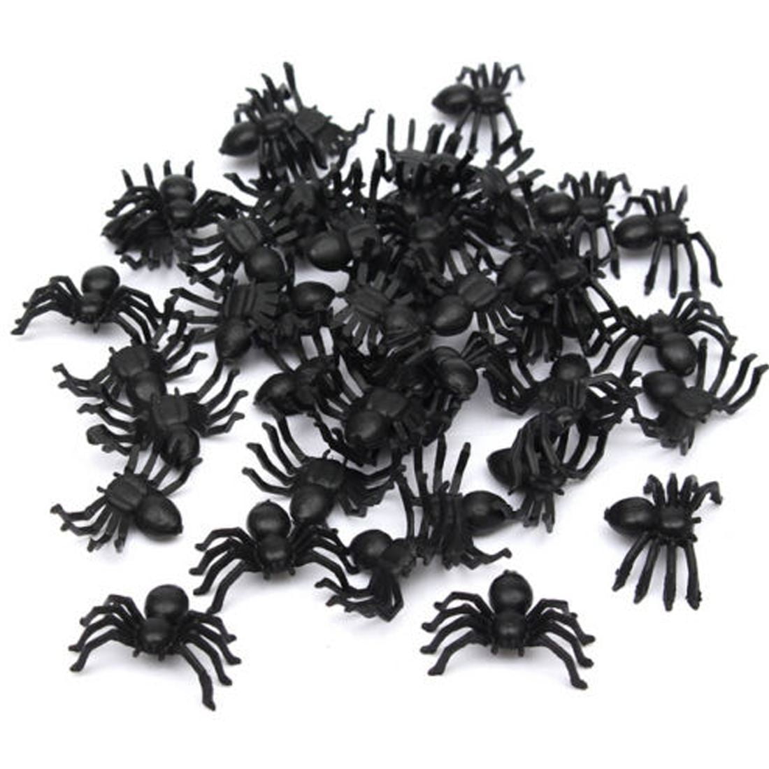 50pcs Plastic Black Simulation Small Spiders Halloween Trick Toy Prop Decor 