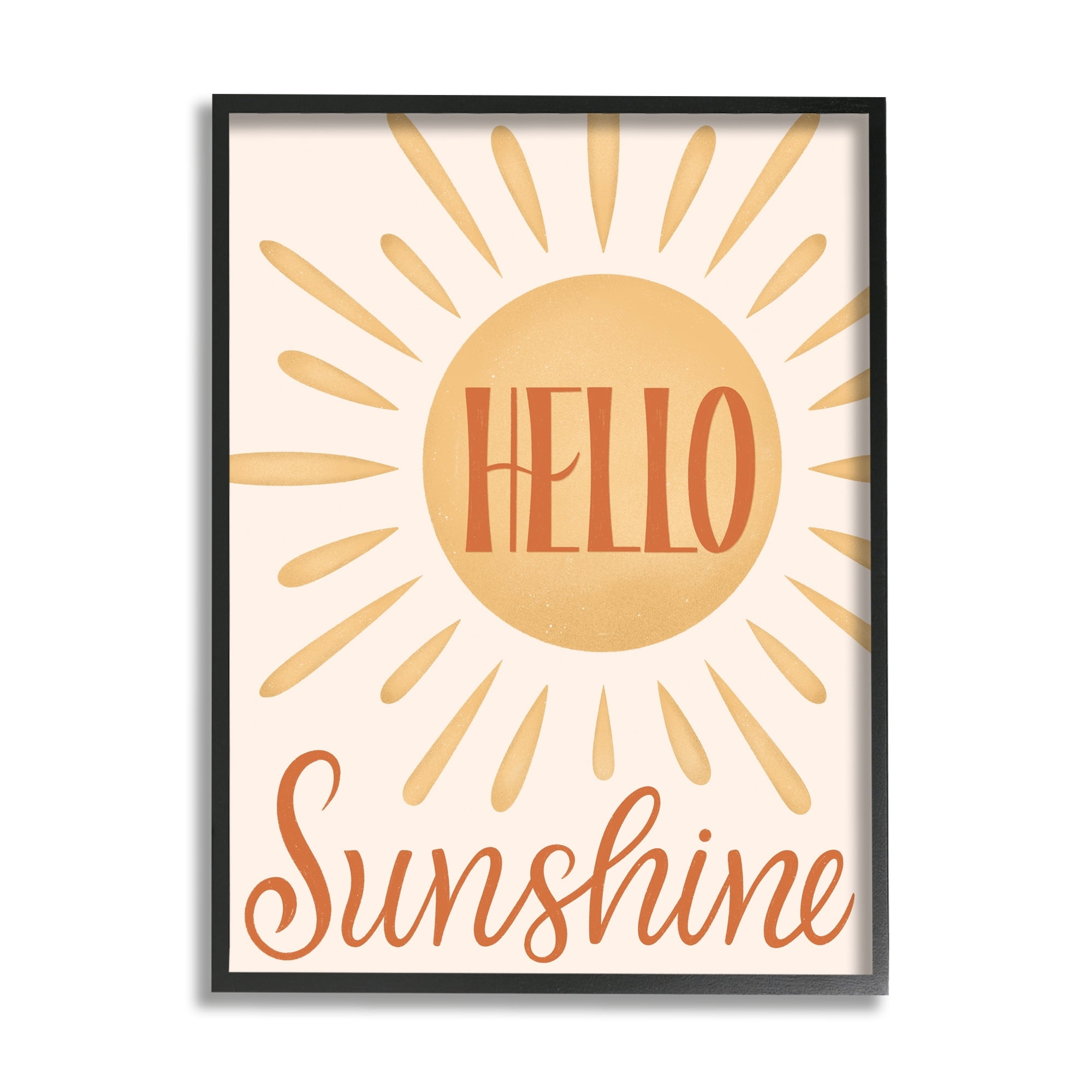 Stupell Industries Hello Sunshine Bold Calligraphy Sun Rays Shining Framed Wall Art, 16 x 20, Design by Jalynn Heerdt
