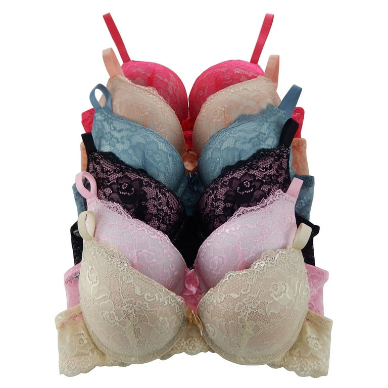 Women Bras 6 Pack of Double Pushup Lace Bra B cup C cup Size 36C (9904)