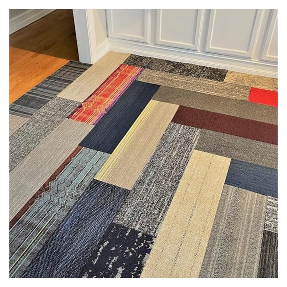 Carpet Tiles Peel and Stick 9x36", 16 Pack - 36 sq ft Assorted Colors & Patterns for Basement, Office, & DIY Flooring