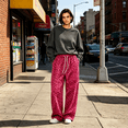 thumbnail image 2 of KLHDSF Women's Leopard Print High Waist Wide Leg Pants Drawstring Loose Casual Lounge Trousers Daily Streetwear for Women Spring Fall Hot Pink M, 2 of 6