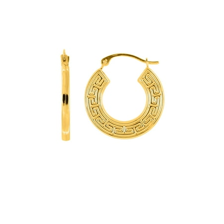 Jewelstop 14k Real Yellow Gold Greek Key Hoop Earrings 14k Real Yellow Gold Greek Key Hoop Earrings