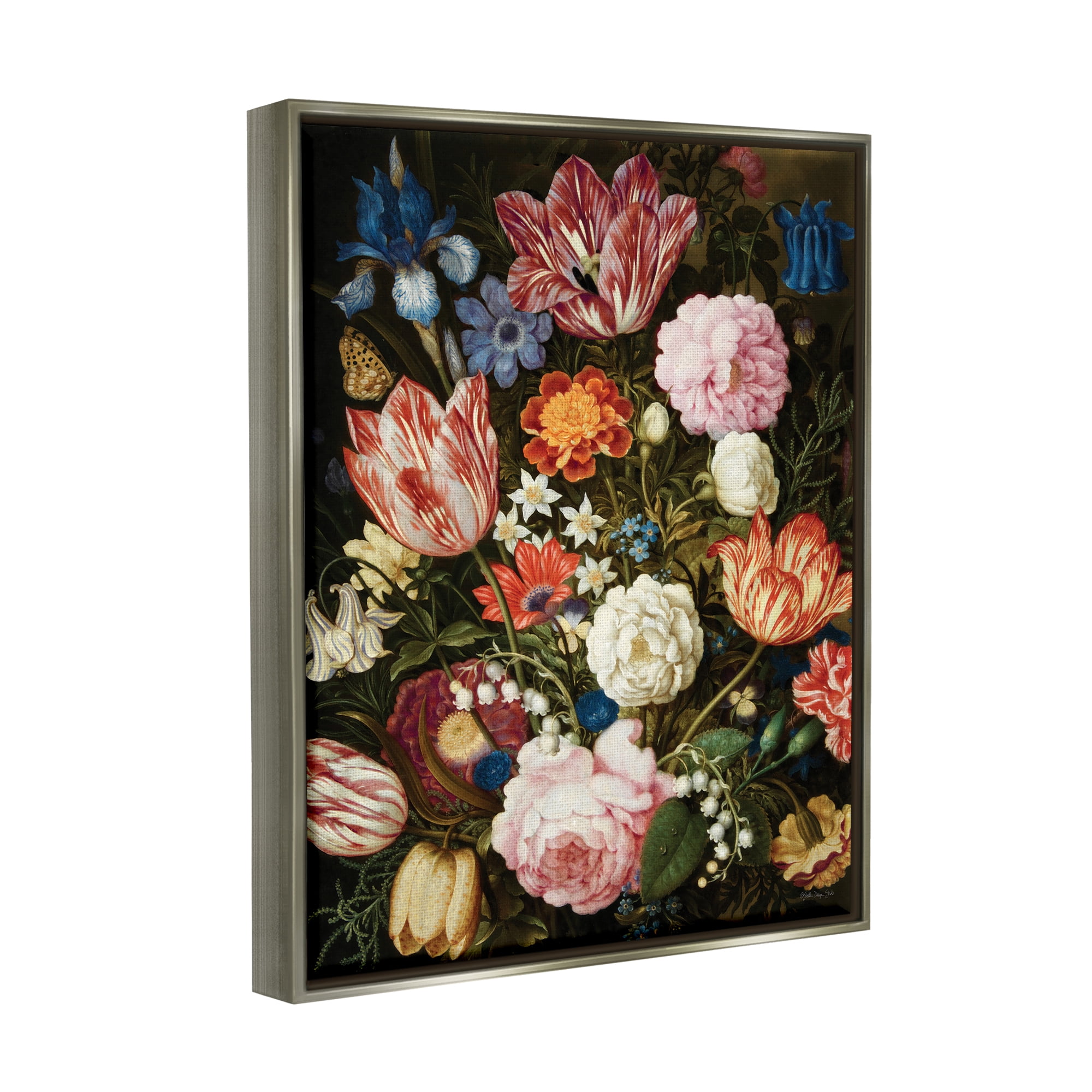 Stupell Industries Mixed Vintage Bouquet Botanical & Floral Painting Gray Floater Framed Art Print Wall Art, 17 x 21