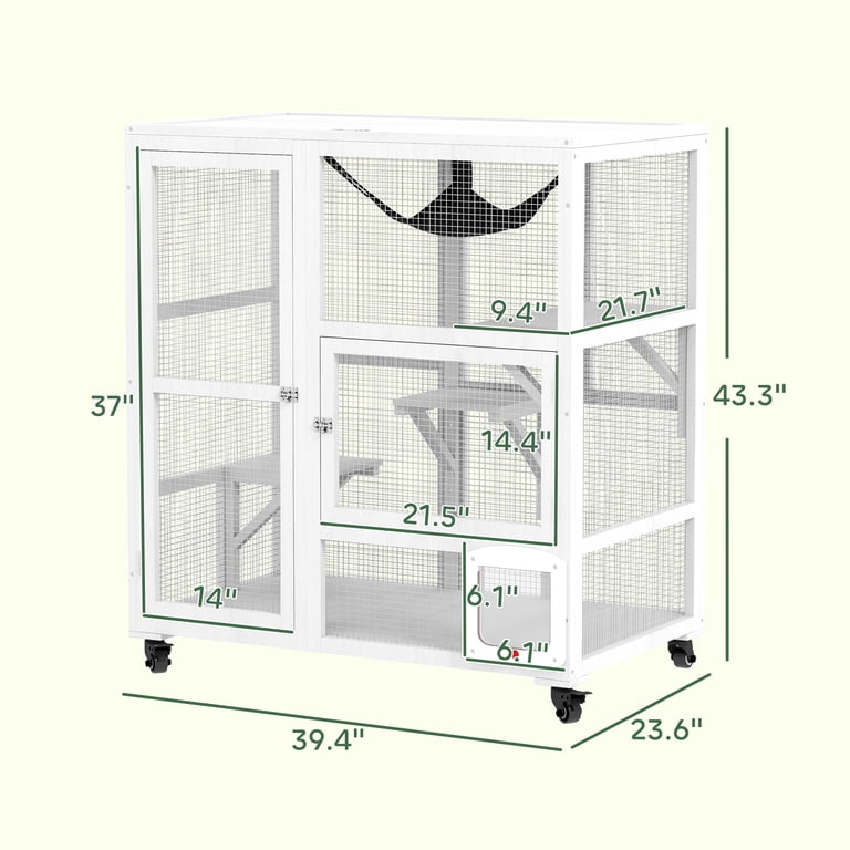 PawHut Indoor Wooden Catio, Cat House Cat Enclosure on Wheels with