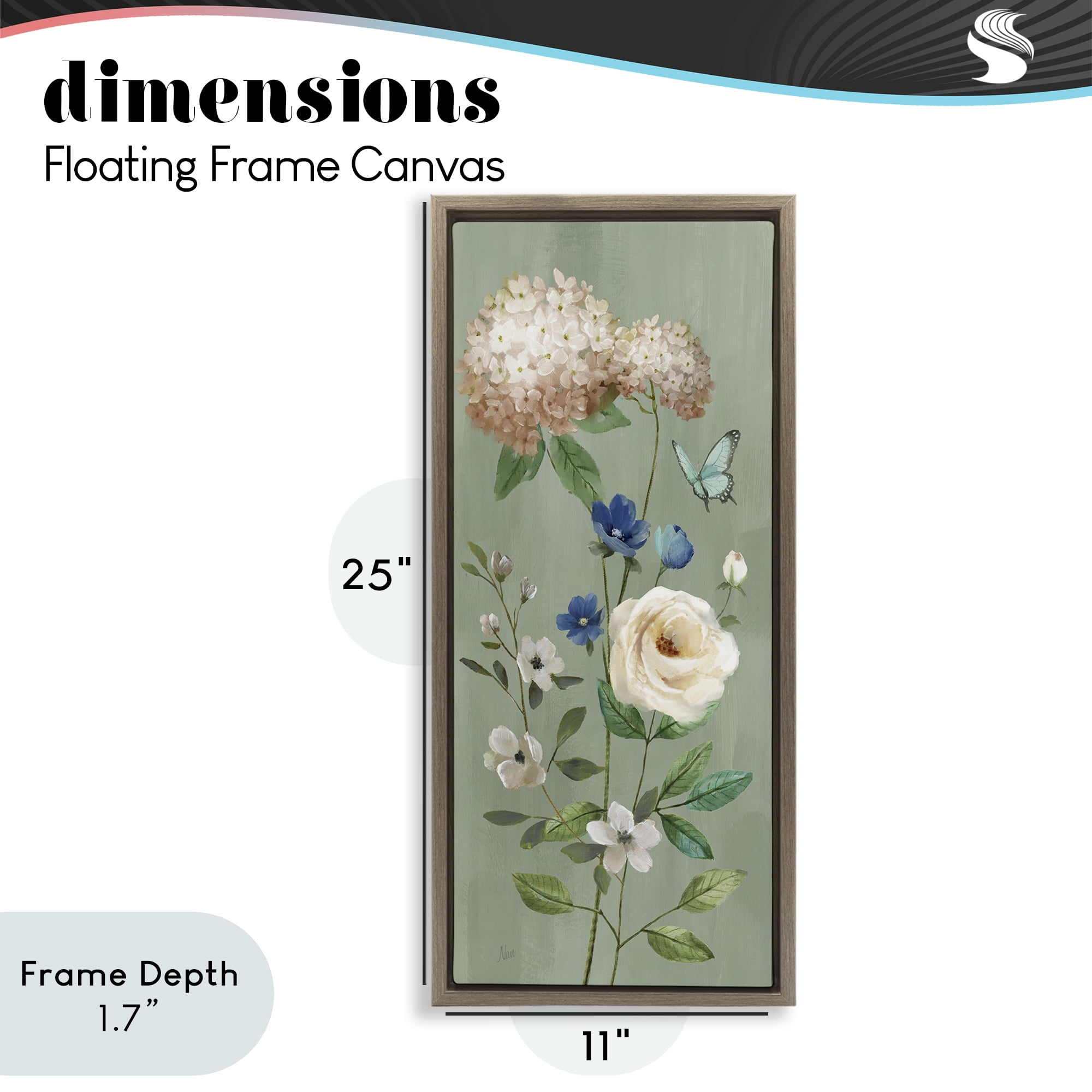 Stupell Industries Hydrangea & Rose with Butterfly Brown Framed Floater Canvas Wall Art, design by Nan