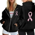 thumbnail image 2 of Wovix Women Cool Shirts Fasion Long Sleeve Ladies Cancer Pink Ribbon Heart Ribbon Full Zip Hoodie, 2 of 6