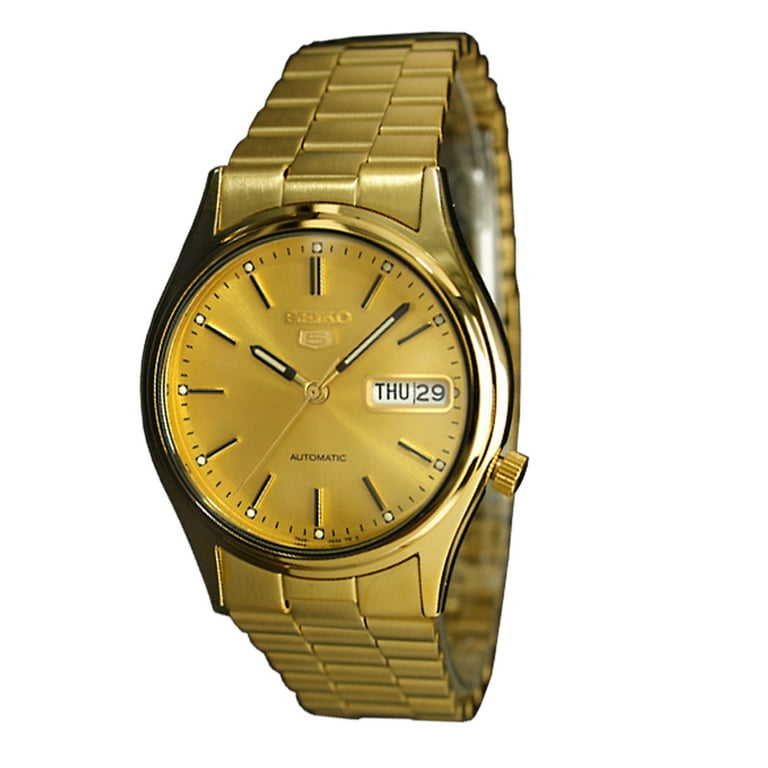 SNXJ68 Men's Seiko 5 White Dial Gold Plated Stainless Steel