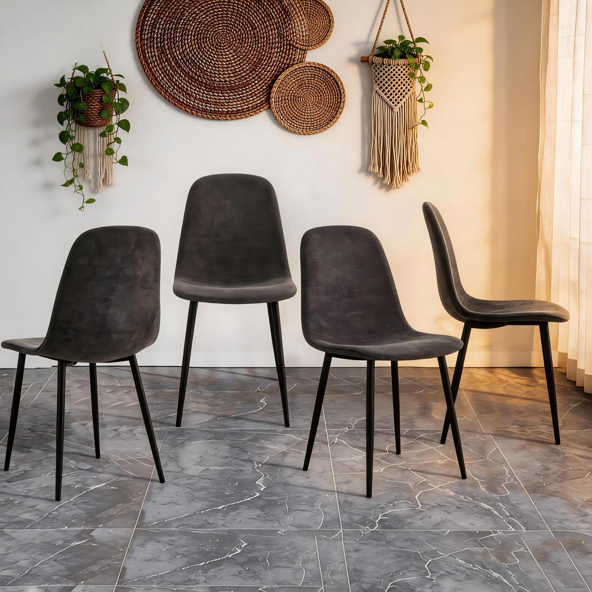 Tesnus Dining Chairs Set of 4 Dark Grey Fabric Upholstered with Metal Legs for Dining Room