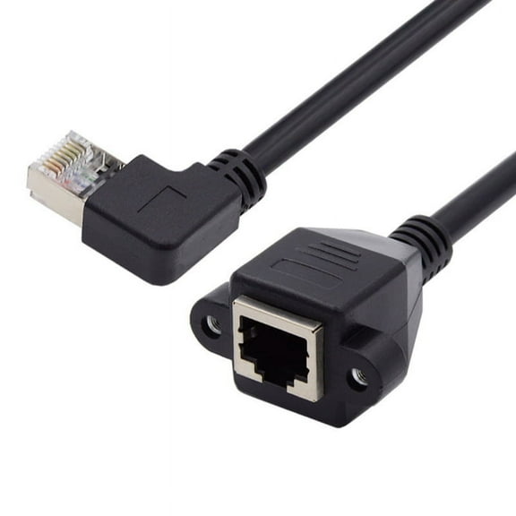 FVH Right Angled 90 Degree 8P8C FTP STP UTP Cat6 Male to Female Lan Ethernet Network Extension Cable with Panel Mount Holes