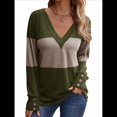 thumbnail image 2 of Blusas Elegantes e Informales para Mujer, con Bloques de Color, de Larga y Cuello en V, para Otoño. Verde M, 2 of 6