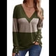 thumbnail image 2 of Blusas Elegantes e Informales para Mujer, con Bloques de Color, de Larga y Cuello en V, para Otoño. Verde L, 2 of 6