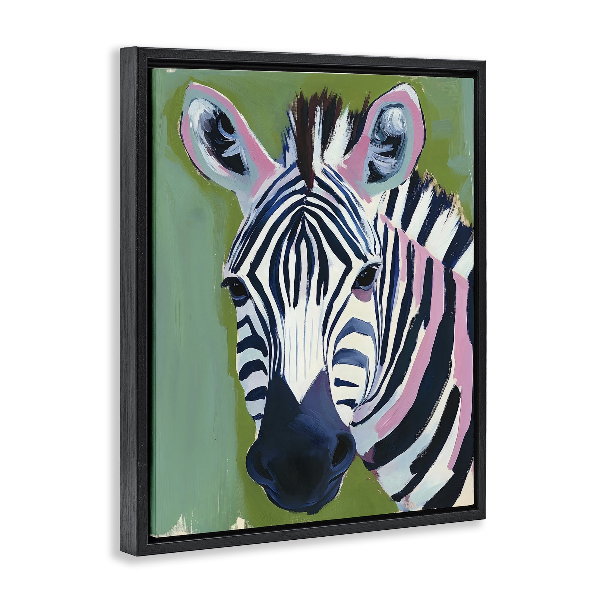 Stupell Industries Funky Zebra over Green Black Framed Floater Canvas Wall Art, design by The Prints Vibe