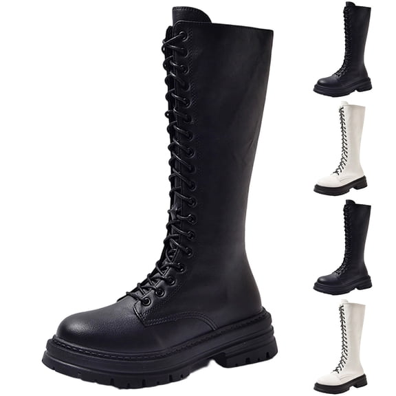 FRSASU Women's High Heel Knee High Boots with Non Slip Sole Punk Style Tall Boots for Party Evening and Casual White