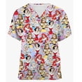 thumbnail image 2 of Camiseta de mujer con estampado de princesas de Disney de alta calidad, cuello en V, uniforme de enfermera fino de dibujos animados, manga corta, tono saludable, 2 of 5