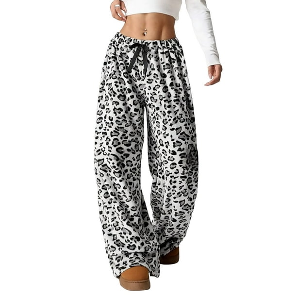 Pantalones de Pijama para Mujer, de Leopardo, Peludos, Estilo Y2K, de Cintura Alta, Bonitos. M
