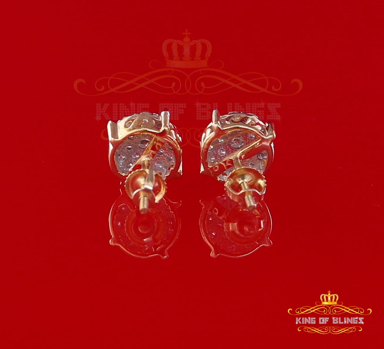King of Bling's 10K Real Yellow Gold Real Diamond 0.80CT Men's/Women's Stud Round Earring
