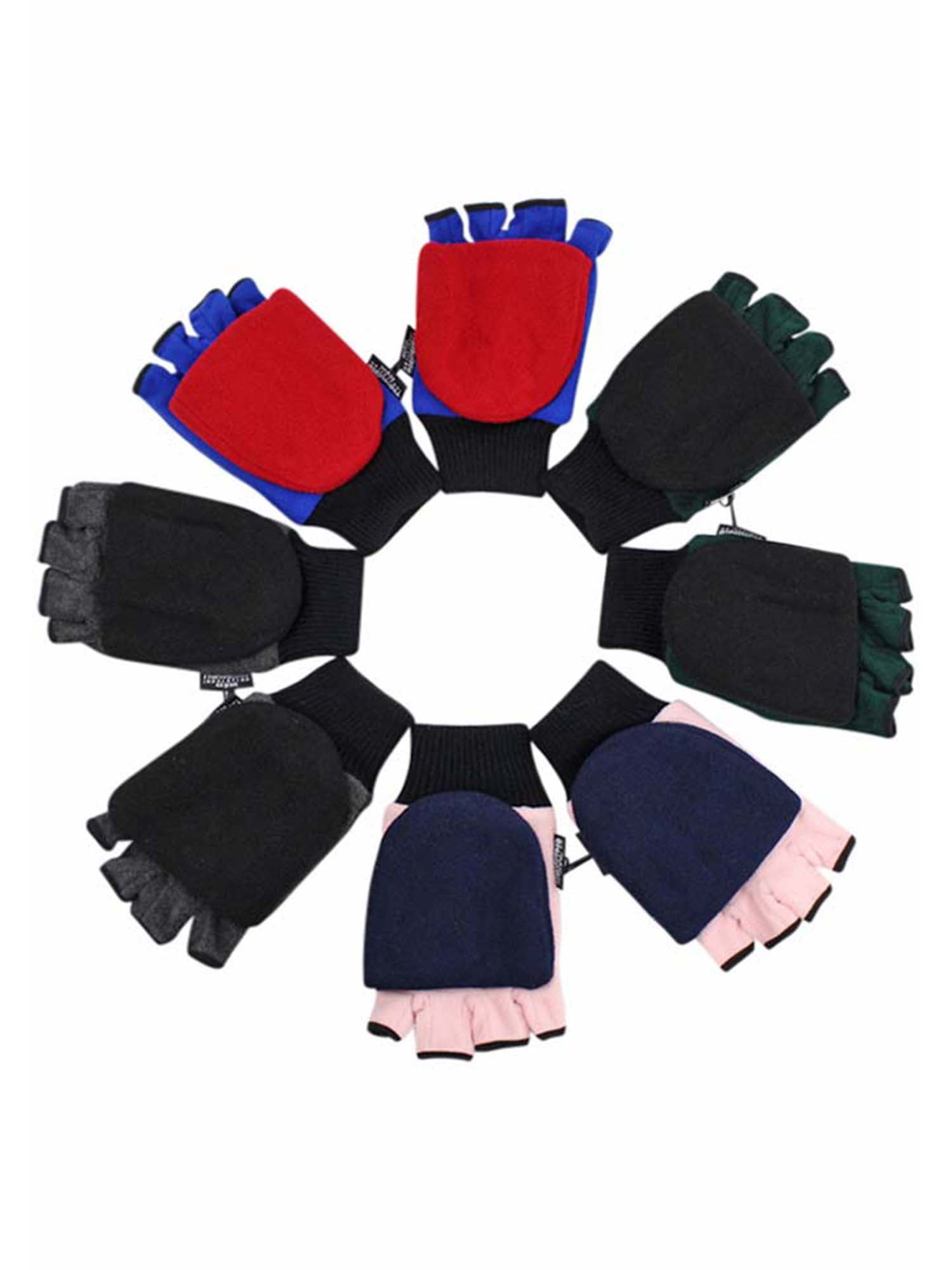 Green Blue Pink Black 4 Pack Mens Convertible Fingerless Gloves With
