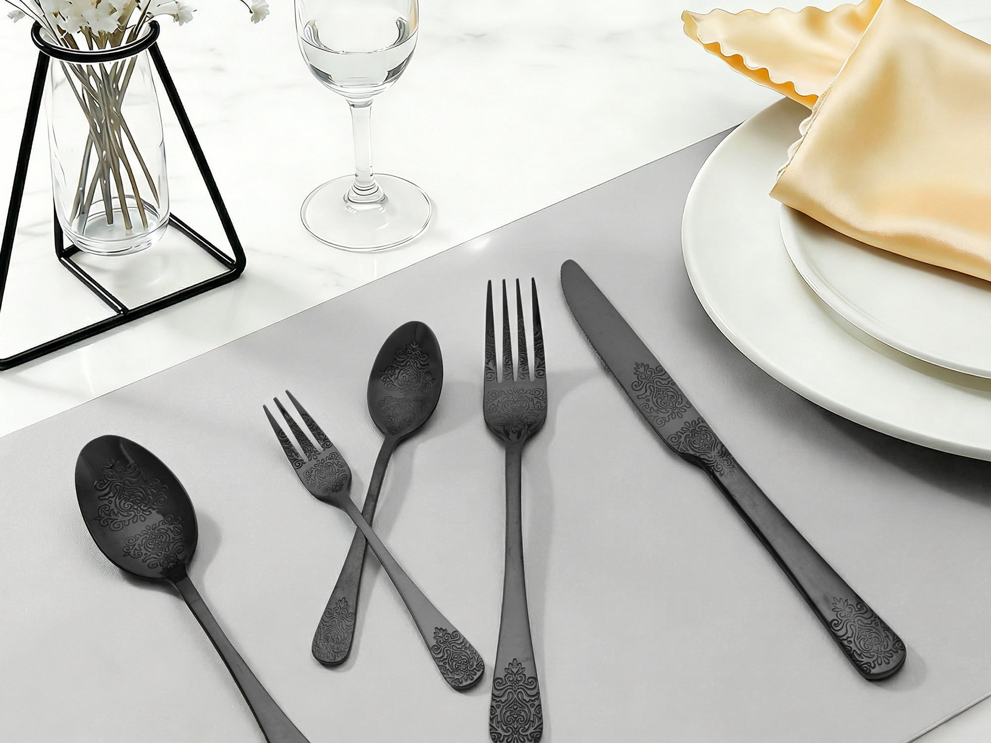 Unique Bargains 20 Pieces Stainless Steel Flatware Set for 4 Black