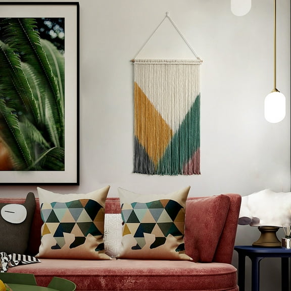 Ikohbadg Large Boho Hand Woven Tapestry Wall Decor Multicolor Macrame Curtain Upholstery Home Decor Lace Fringe Cotton Tapestry Living Room Decoration