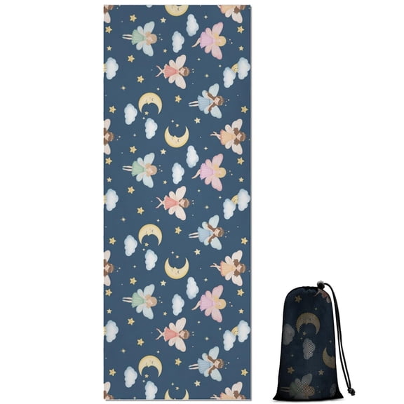 Dark Blue Fairy Moon Princess Pattern Hot Yoga Mat Towel Non Slip for Hot Yoga - Quick-Drying Yoga Mat Cover with 4 Corner Pockets with Travel Bag - Hot Yoga Towel Non Slip 70"x26"