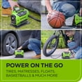 thumbnail image 3 of Greenworks 24V Portable Air Compressor- Cordless Tire Inflator, MAX 160 PSI, 2 Power Sources, Auto Shut Off, for Car, Bicycle, Motocycle, Air Boat, Inflatables, 2.0 AH Battery and Charger, 3 of 9