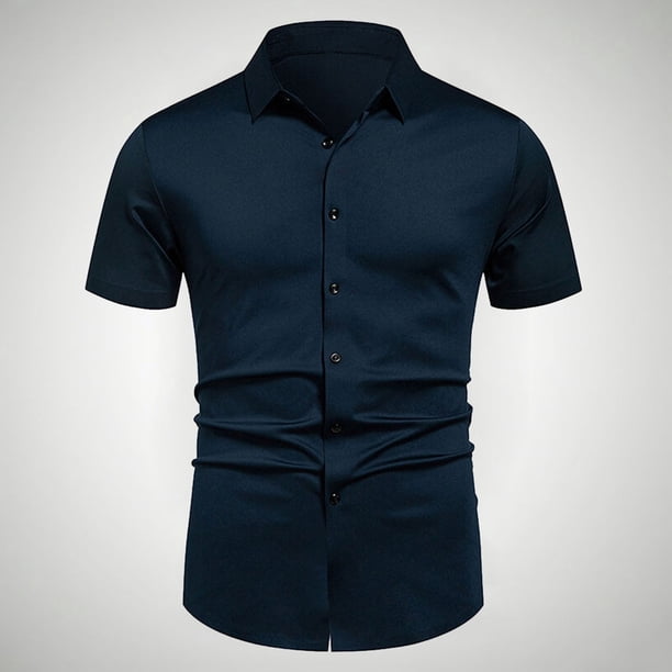 pstuiky Camisas de vestir de manga corta para hombre, Camisa informal de negocios de color liso con solapa y botones de manga corta para hombre camisetas de hombre xl