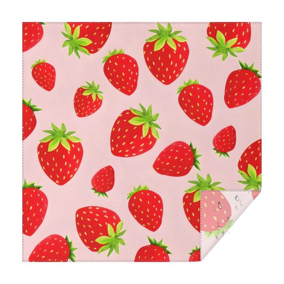 Red Strawberry Plants Fruit Pink Pattern Square Tablecloth,Waterproof Square Table Cover,Wipeable Spillproof Washable Table Cover for Home Kitchen Party Decor 42"X42"(107x107cm)