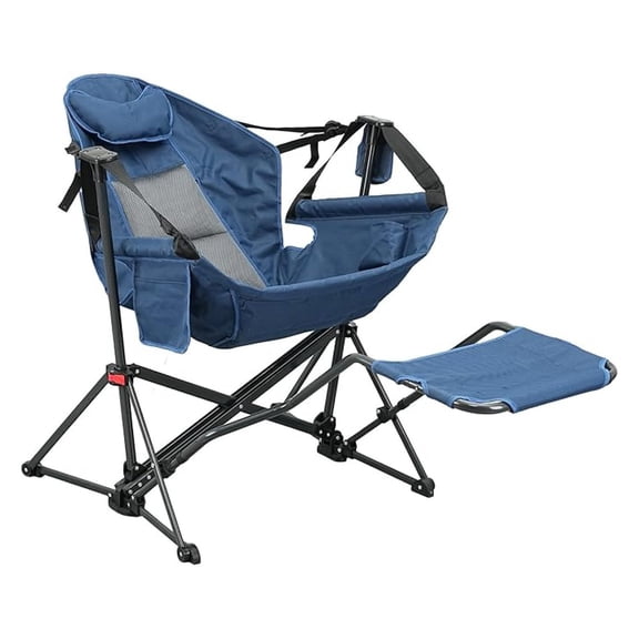 BNHHYYDS Camping Rocking Chair, Oversized Folding Chair with Cup Holder - Navy Blue - Adjustable Recline, Padded, Portable Outdoor Beach Lawn Chair