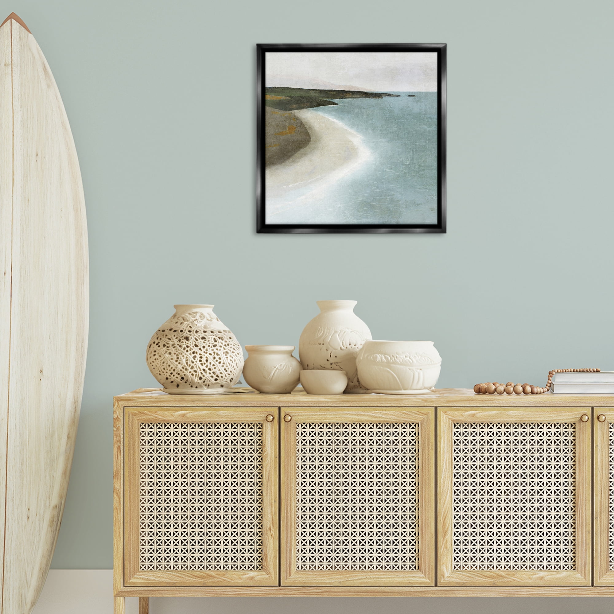 Stupell Industries Simple Serene Coastline Landscape Painting Black Floater Framed Canvas Art Print Wall Art, 25 x 25