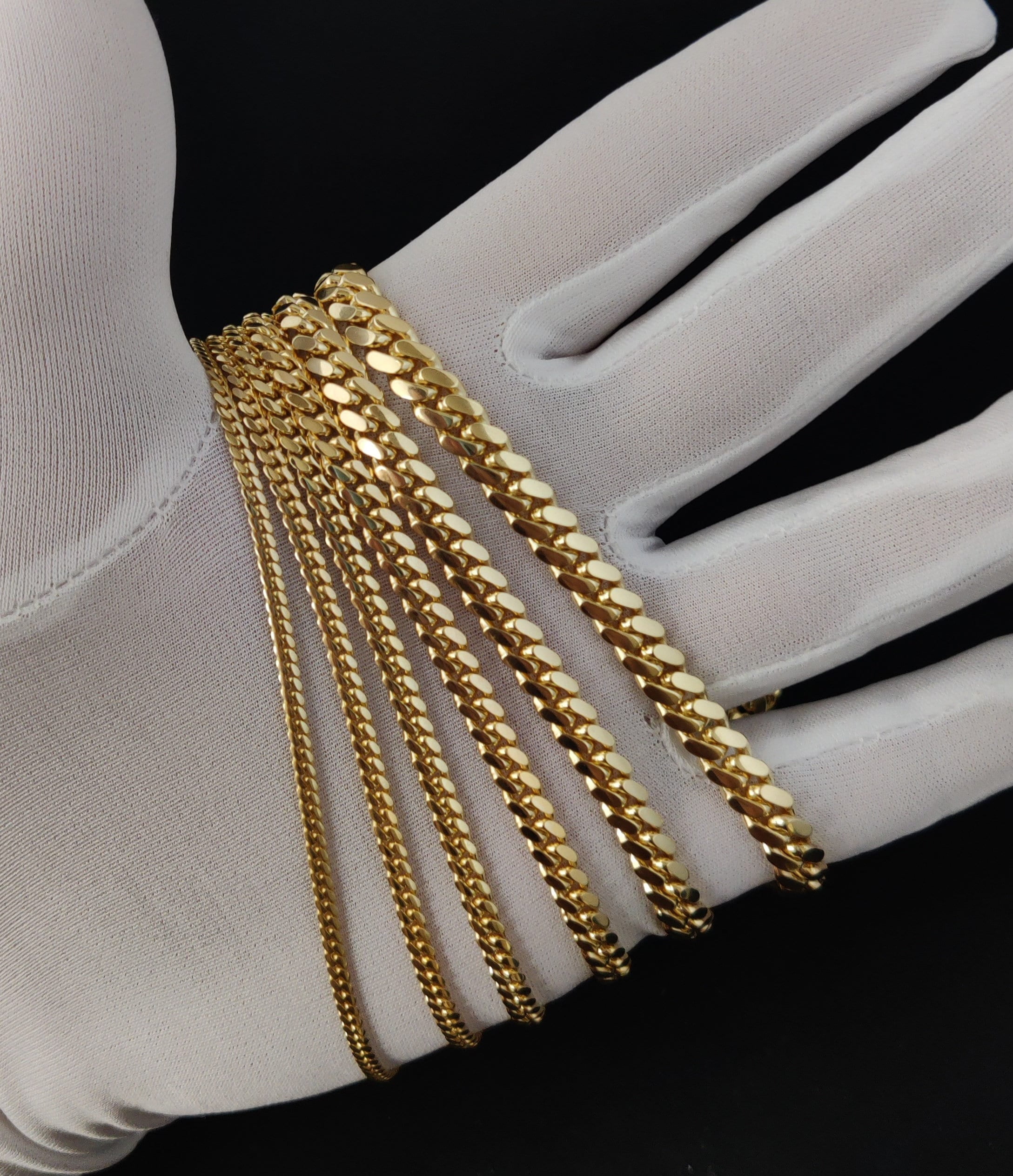 14k Real SOLID Gold Miami Cuban Link Chain Necklace 1.1mm - 7mm, Real 14K Yellow Gold,Man Gold Chain,Ladies Gold Chain, Heavy 14k Gold Chain (Width:5 mm; Necklace length:18;)