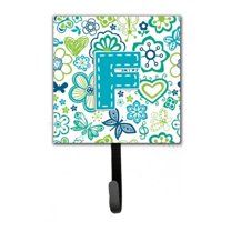 Carolines Treasures CJ2006-FSH4 Letter F Flowers And Butterflies Teal Blue Leash & Key Holder