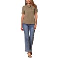 thumbnail image 2 of INSPIRAR CHIC Blusas de Verano para Mujeres de Color Sólido con Lazo en el Cuello y Mangas Cortas para Usar en el Trabajo Color Marrón Claro Talla M, 2 of 6